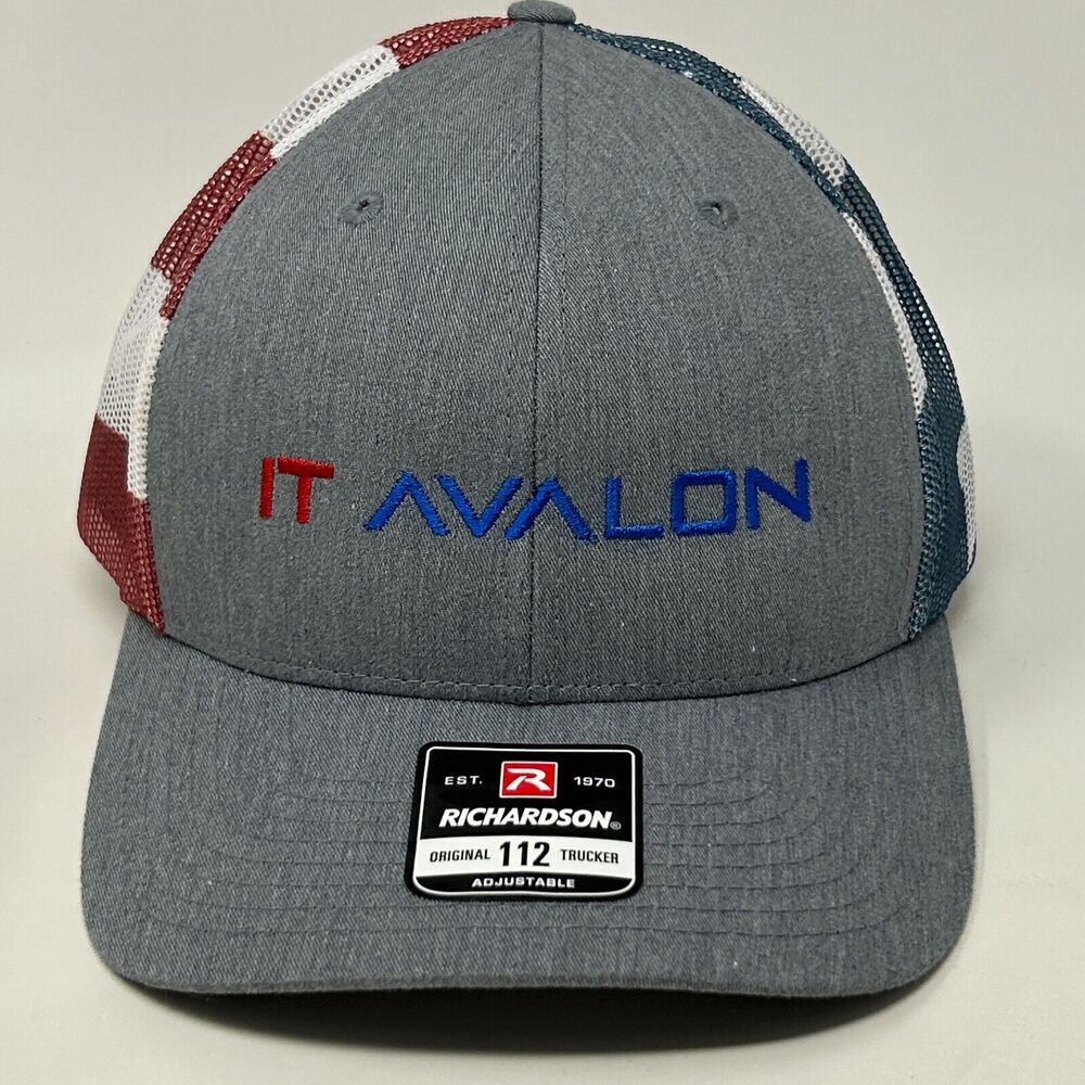 IT Avalon Trucker Hat Baseball Cap USA Flag Patriotic Technology Snapback Gray